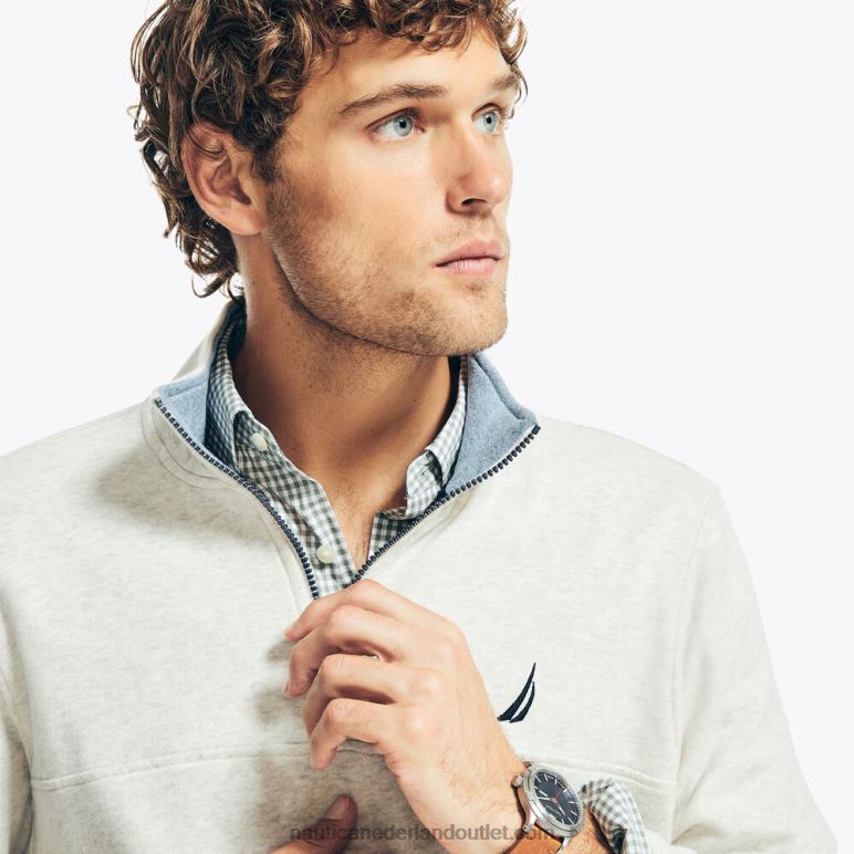 Sweatshirt van fleece met kwartrits havermout heide Nautica 0828F449 Heren