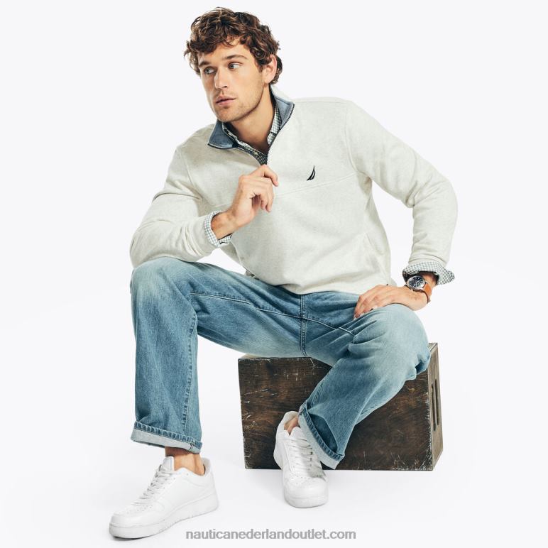 Sweatshirt van fleece met kwartrits havermout heide Nautica 0828F449 Heren