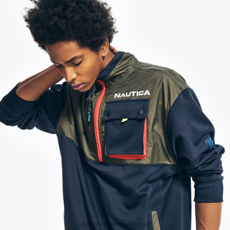 duurzaam vervaardigd sweatshirt met halve ritssluiting en gemengde media marine Nautica 0828F485 Heren