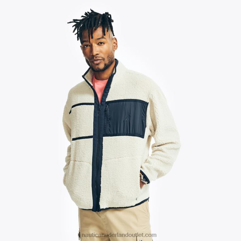duurzaam vervaardigd sweatshirt met volledige rits van imitatieschapenschaap nautica steen Nautica 0828F198 Heren