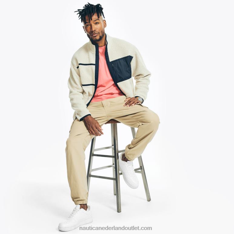 duurzaam vervaardigd sweatshirt met volledige rits van imitatieschapenschaap nautica steen Nautica 0828F198 Heren