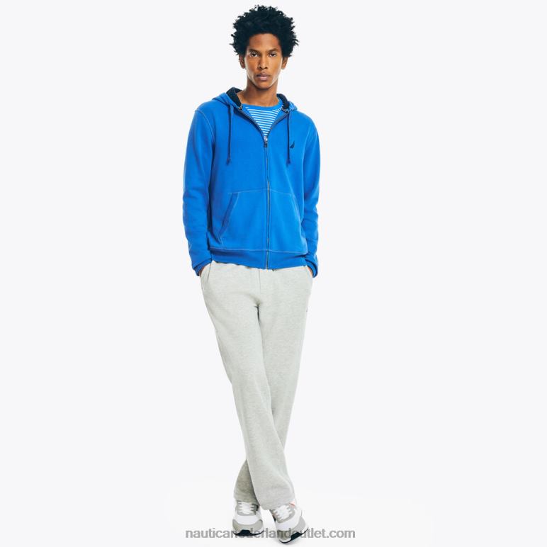 grote en lange fleece hoodie met volledige rits windsurf blauw Nautica 0828F573 Heren