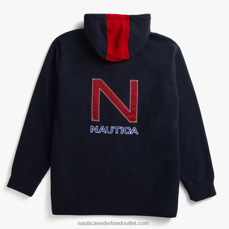 grote en lange nautex-hoodie met volledige rits en kleurvlakken marine Nautica 0828F722 Heren