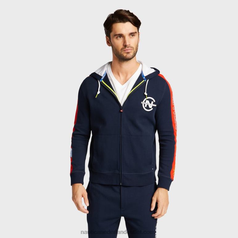 grote en lange wedstrijdhoodie met volledige ritssluiting marine Nautica 0828F660 Heren