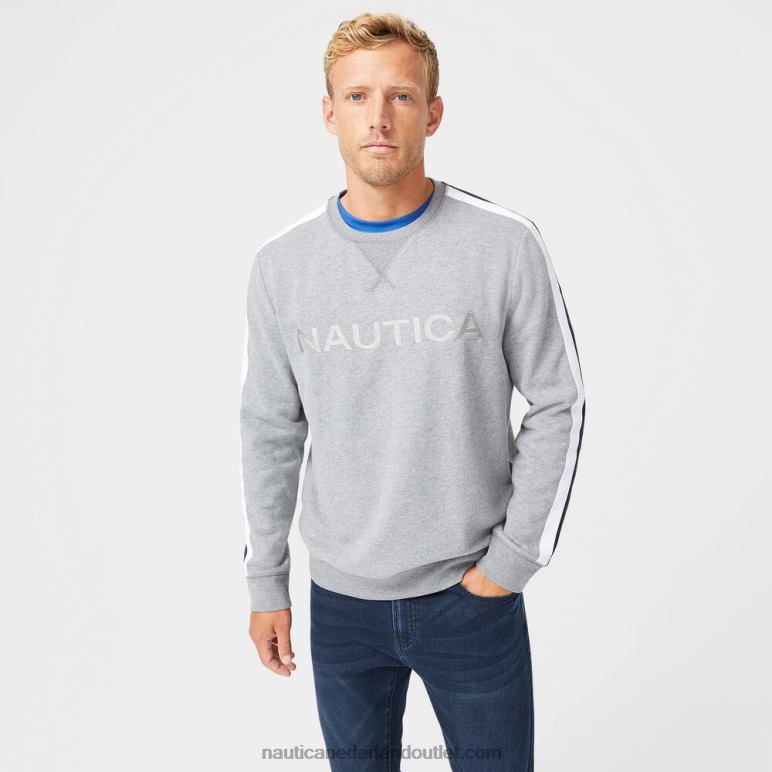 sweatshirt van fleece met groot en lang logo steengrijze heide Nautica 0828F613 Heren
