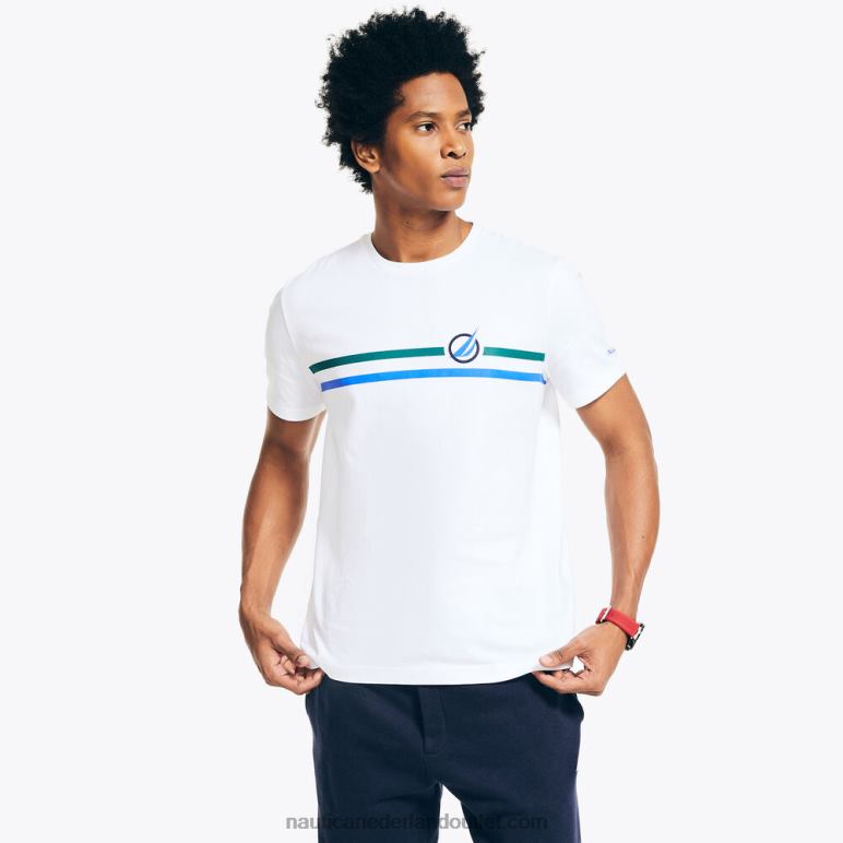 T-shirt met ronde hals en borststreep Helder wit Nautica 0828F417 Heren