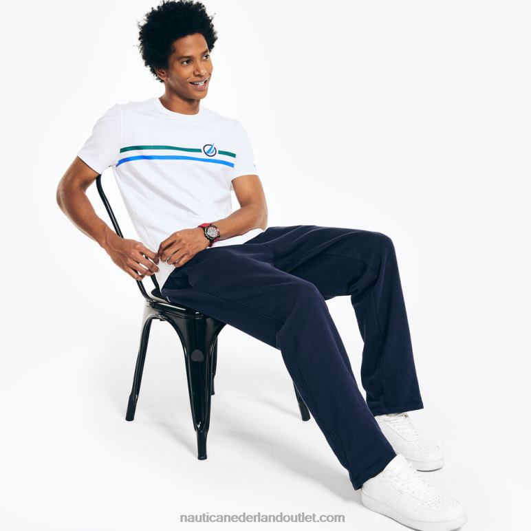 T-shirt met ronde hals en borststreep Helder wit Nautica 0828F417 Heren