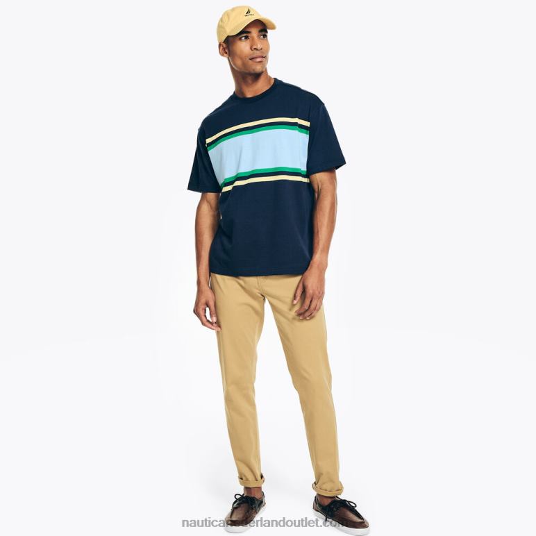 T-shirt met ronde hals en borststreep marine Nautica 0828F429 Heren