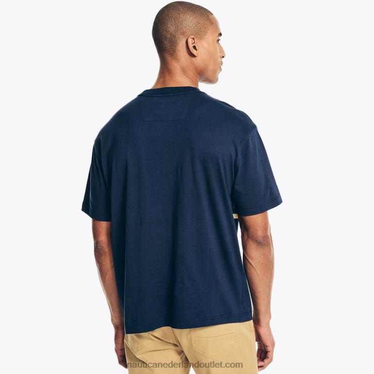 T-shirt met ronde hals en borststreep marine Nautica 0828F429 Heren