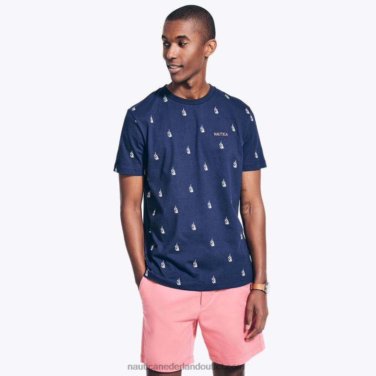 T-shirt met ronde hals en logoprint marine Nautica 0828F529 Heren