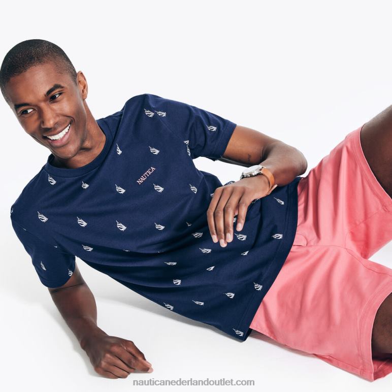 T-shirt met ronde hals en logoprint marine Nautica 0828F529 Heren