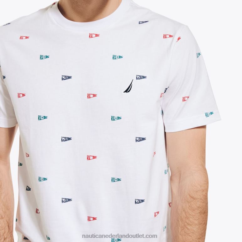 T-shirt met ronde hals en vlagprint Helder wit Nautica 0828F292 Heren