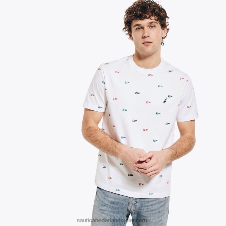 T-shirt met ronde hals en vlagprint Helder wit Nautica 0828F292 Heren
