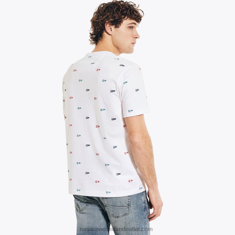 T-shirt met ronde hals en vlagprint Helder wit Nautica 0828F292 Heren
