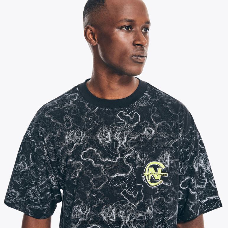 competitie duurzaam vervaardigd bedrukt t-shirt echt zwart Nautica 0828F520 Heren