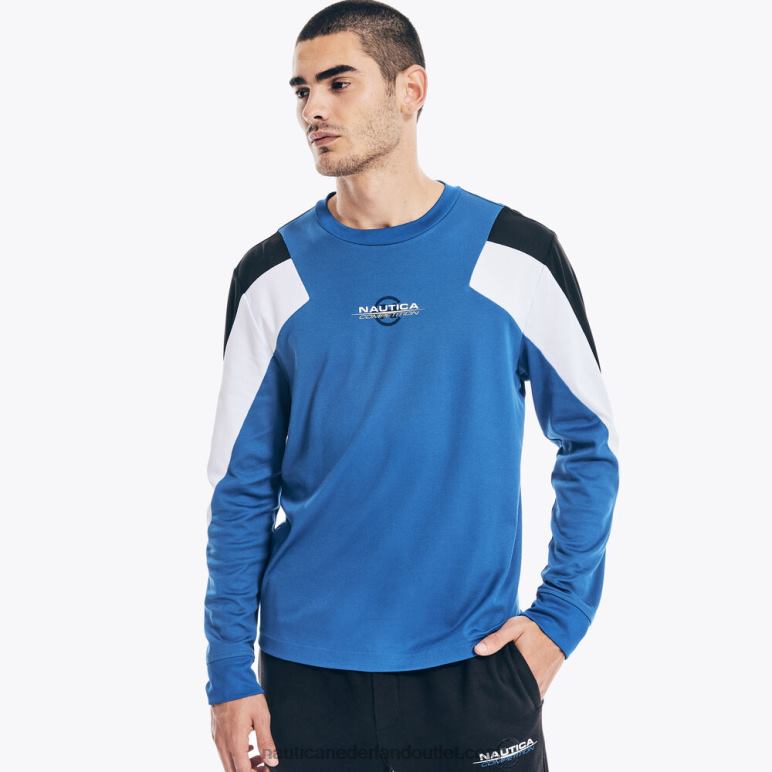 competitie duurzaam vervaardigd grafisch T-shirt met lange mouwen helder kobalt Nautica 0828F203 Heren