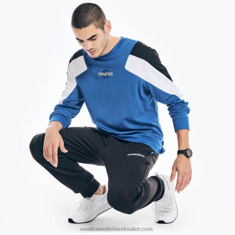 competitie duurzaam vervaardigd grafisch T-shirt met lange mouwen helder kobalt Nautica 0828F203 Heren