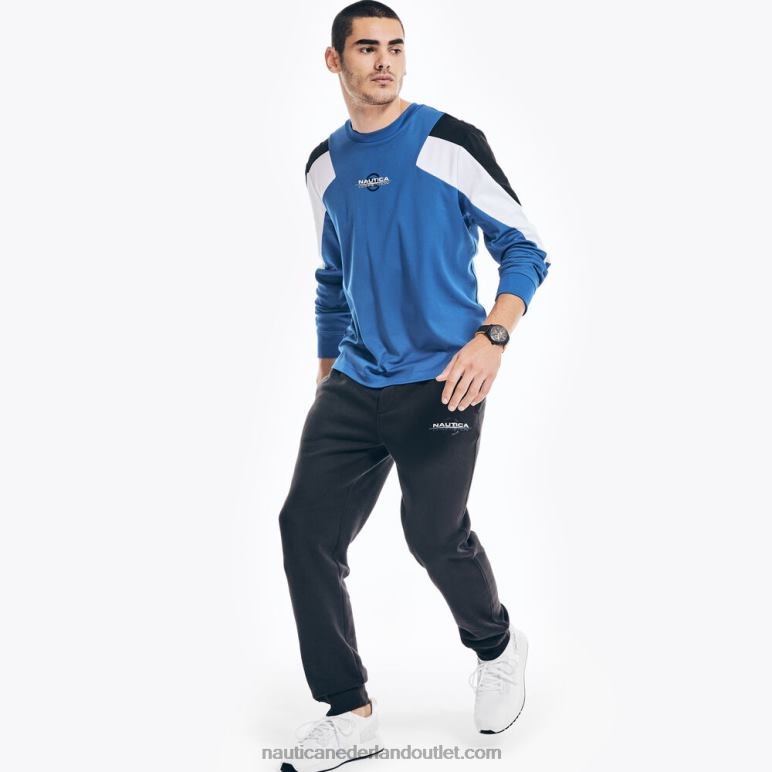 competitie duurzaam vervaardigd grafisch T-shirt met lange mouwen helder kobalt Nautica 0828F203 Heren