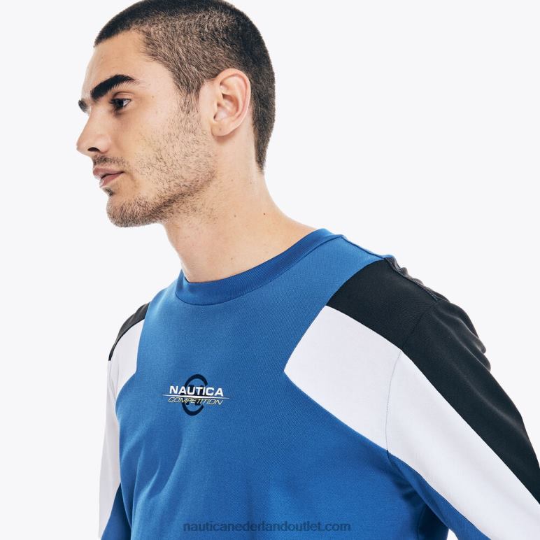 competitie duurzaam vervaardigd grafisch T-shirt met lange mouwen helder kobalt Nautica 0828F203 Heren