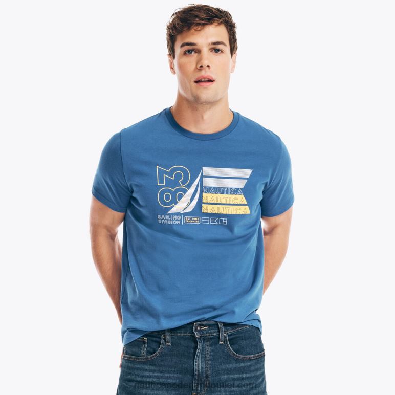 duurzaam vervaardigd 83 grafisch t-shirt windsurf blauw Nautica 0828F75 Heren