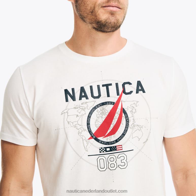 duurzaam vervaardigd T-shirt met grafische print van de zeildivisie Helder wit Nautica 0828F374 Heren