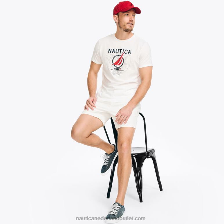 duurzaam vervaardigd T-shirt met grafische print van de zeildivisie Helder wit Nautica 0828F374 Heren