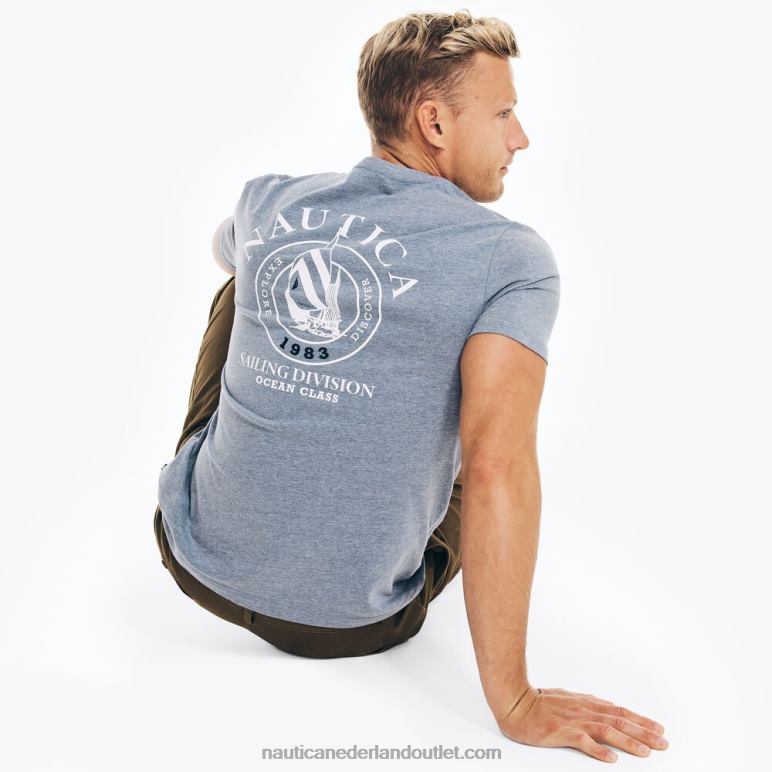 duurzaam vervaardigd T-shirt met grafische print van de zeildivisie anker blauwe heide Nautica 0828F387 Heren