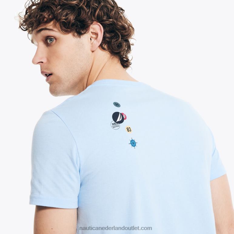 duurzaam vervaardigd T-shirt met grafische print van de zeildivisie azuur blauw Nautica 0828F193 Heren