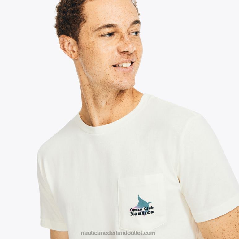duurzaam vervaardigd T-shirt met grafische visserij zeil creme Nautica 0828F133 Heren