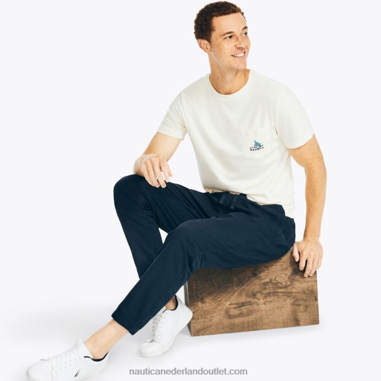 duurzaam vervaardigd T-shirt met grafische visserij zeil creme Nautica 0828F133 Heren