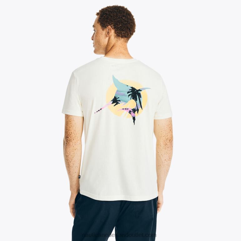 duurzaam vervaardigd T-shirt met grafische visserij zeil creme Nautica 0828F133 Heren