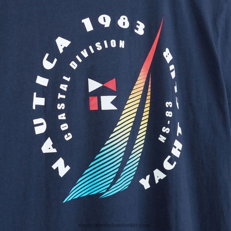 duurzaam vervaardigd T-shirt met grote en lange logopocket stellaire blauwe heide Nautica 0828F567 Heren