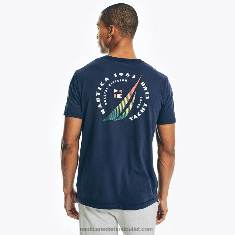 duurzaam vervaardigd T-shirt met grote en lange logopocket stellaire blauwe heide Nautica 0828F567 Heren