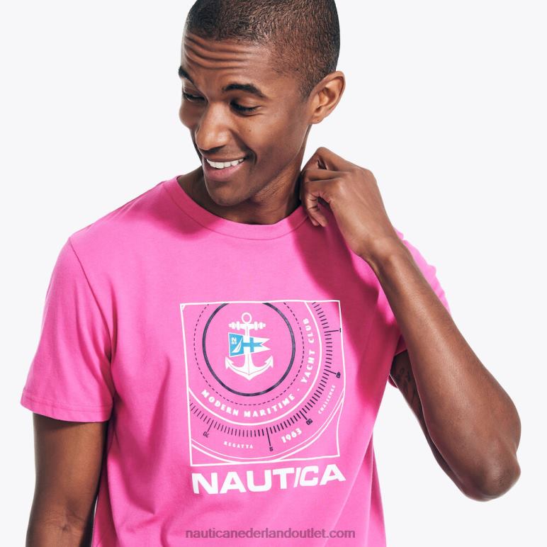 duurzaam vervaardigd T-shirt met kompasopdruk rotsachtig rood Nautica 0828F137 Heren