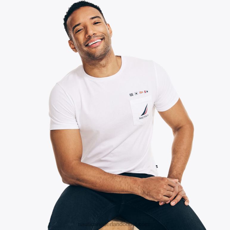 duurzaam vervaardigd T-shirt met n-83-logo Helder wit Nautica 0828F616 Heren