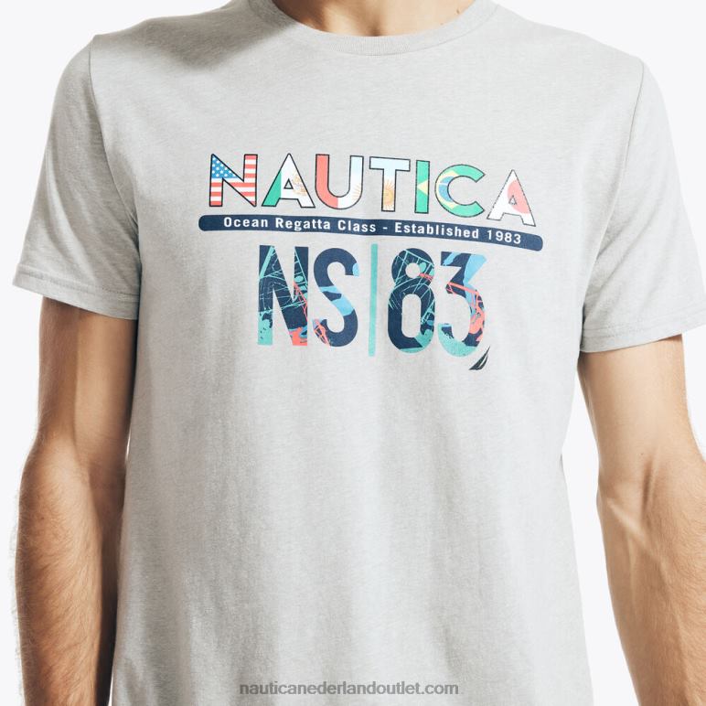 duurzaam vervaardigd T-shirt met oceaanregatta-opdruk grijze heide Nautica 0828F102 Heren