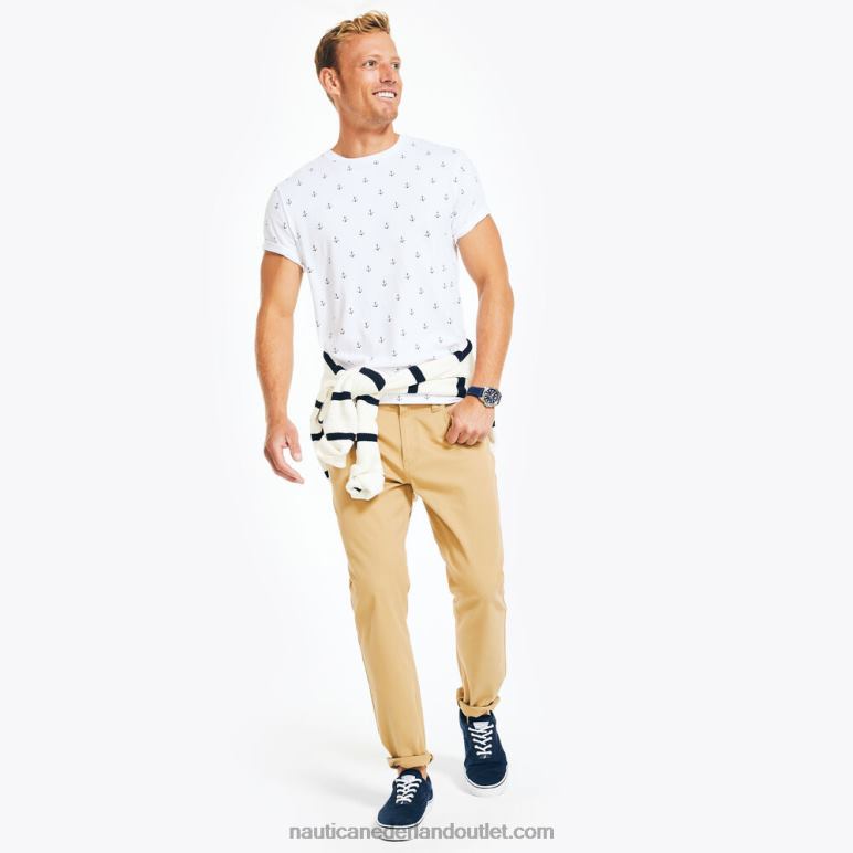 duurzaam vervaardigd T-shirt met ronde hals en print Helder wit Nautica 0828F45 Heren