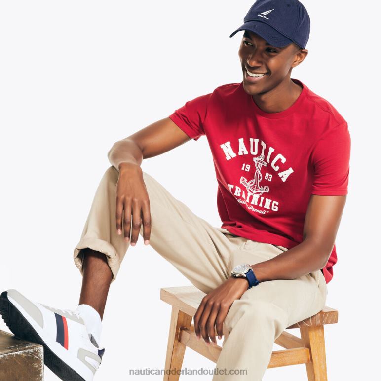 duurzaam vervaardigd T-shirt met trainingsopdruk nautisch rood Nautica 0828F482 Heren
