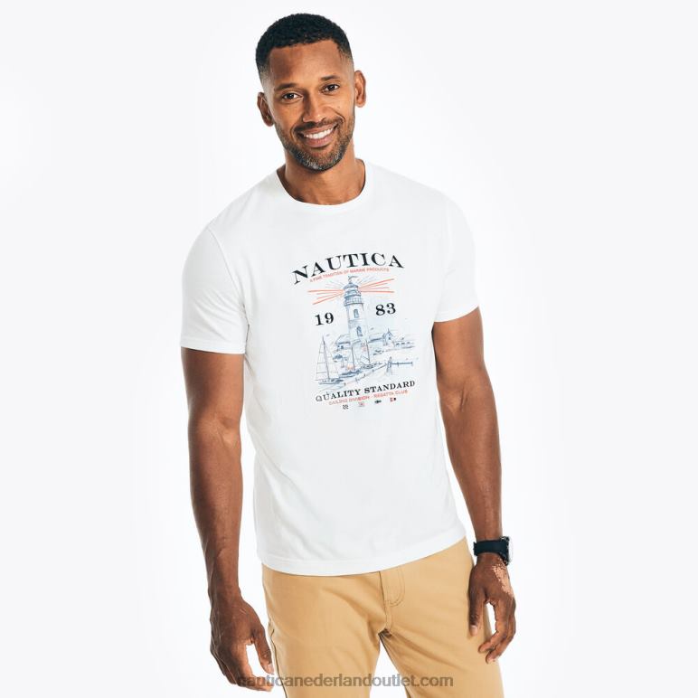 duurzaam vervaardigd T-shirt met vuurtorenafbeelding Helder wit Nautica 0828F95 Heren