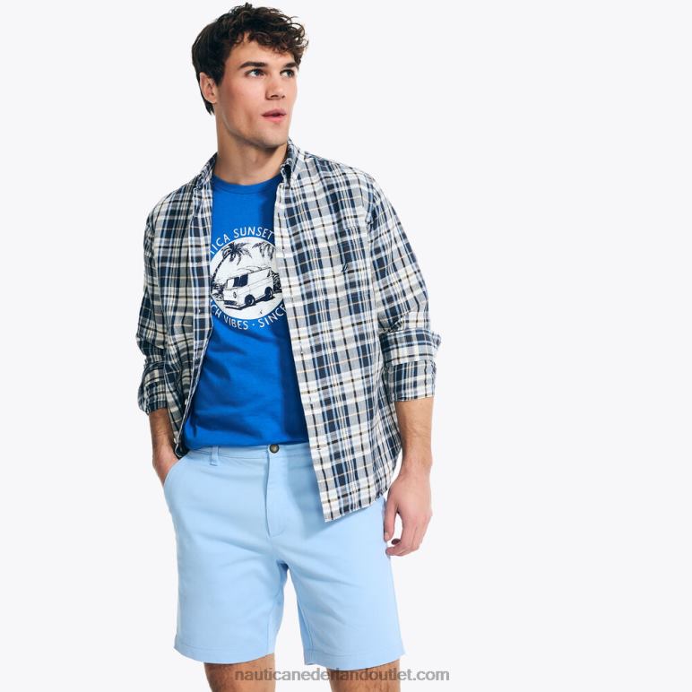 duurzaam vervaardigd T-shirt met zonsondergangsurferprint echte marine Nautica 0828F359 Heren