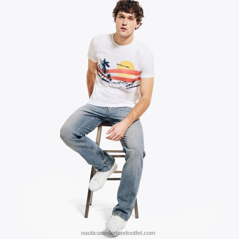 duurzaam vervaardigd beach vibes grafisch t-shirt Helder wit Nautica 0828F662 Heren