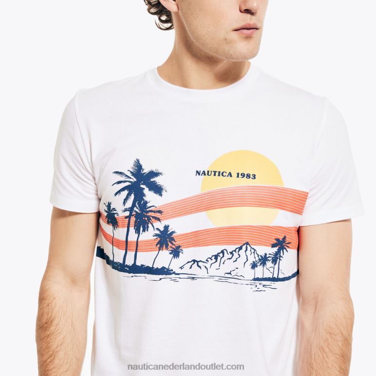 duurzaam vervaardigd beach vibes grafisch t-shirt Helder wit Nautica 0828F662 Heren