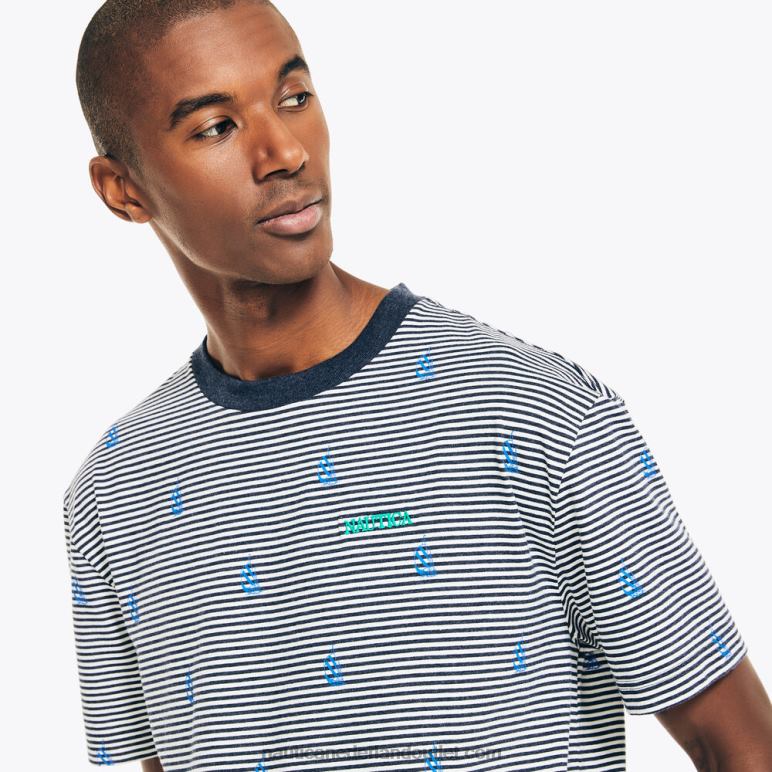 duurzaam vervaardigd gestreept T-shirt met ronde hals marine Nautica 0828F543 Heren