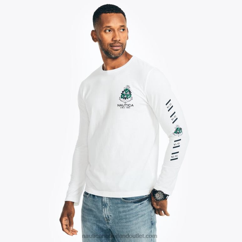 duurzaam vervaardigd grafisch T-shirt met lange mouwen Helder wit Nautica 0828F349 Heren