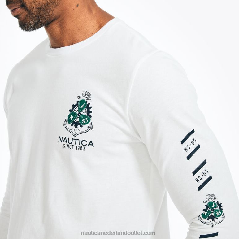 duurzaam vervaardigd grafisch T-shirt met lange mouwen Helder wit Nautica 0828F349 Heren
