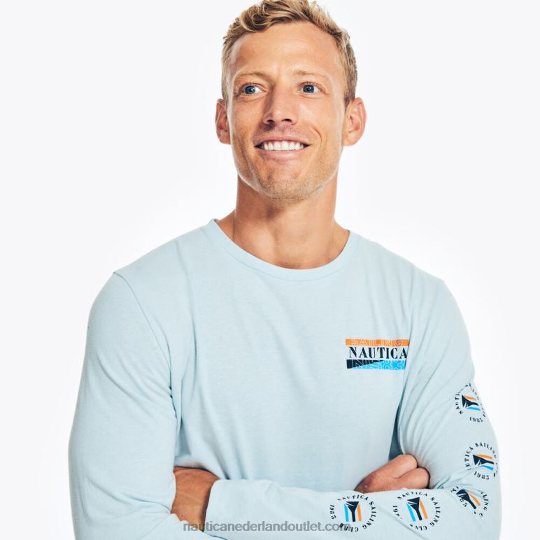 duurzaam vervaardigd grafisch T-shirt met lange mouwen kuif blauw Nautica 0828F254 Heren