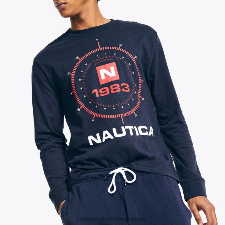 duurzaam vervaardigd grafisch T-shirt met lange mouwen marine Nautica 0828F554 Heren