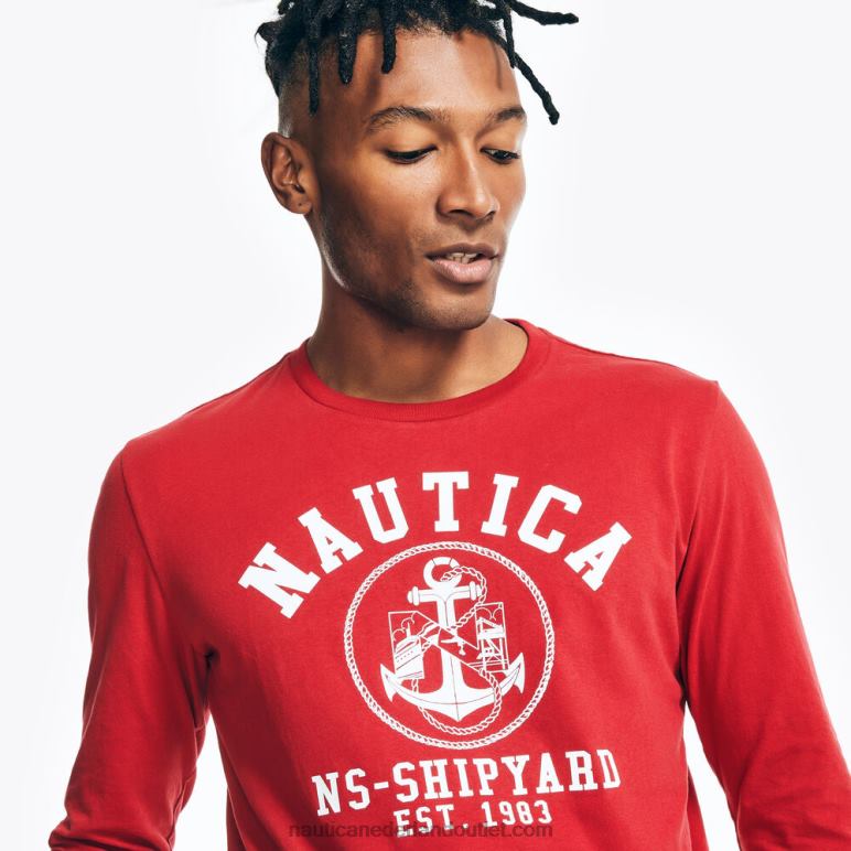duurzaam vervaardigd grafisch T-shirt met lange mouwen nautisch rood Nautica 0828F153 Heren