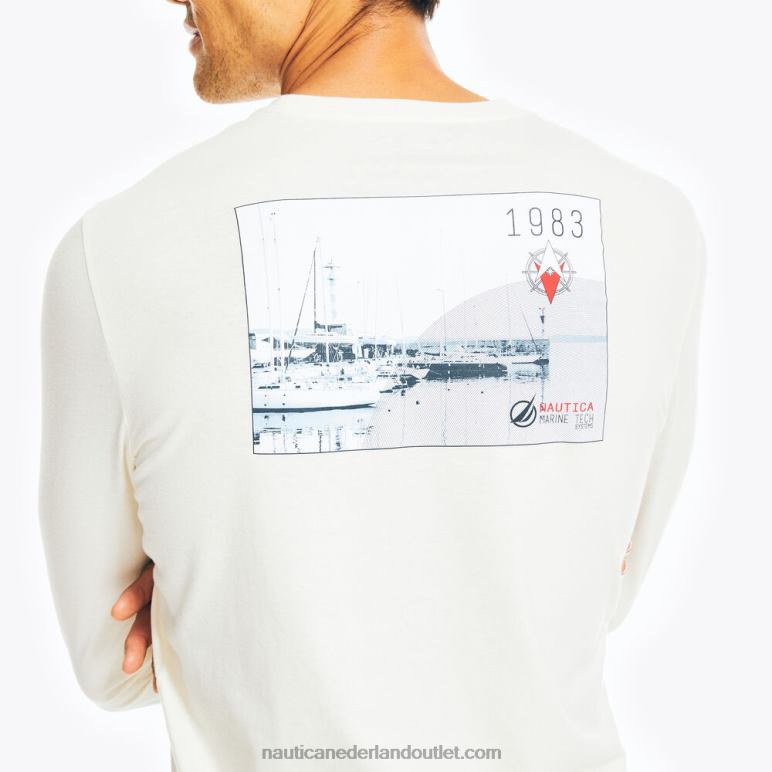 duurzaam vervaardigd grafisch T-shirt met lange mouwen zeil creme Nautica 0828F217 Heren