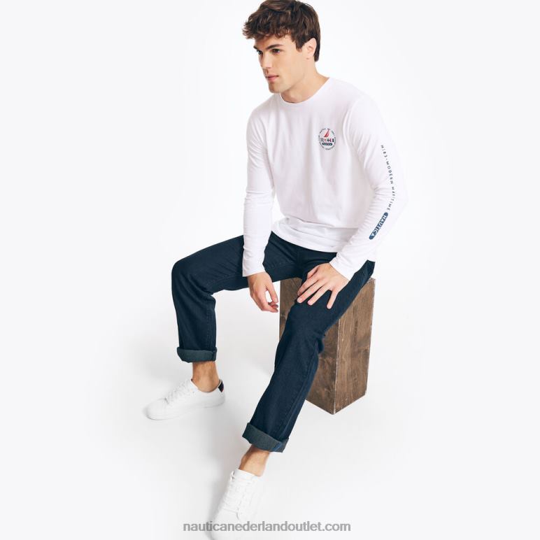 duurzaam vervaardigd grafisch T-shirt met lange mouwen zeil wit Nautica 0828F295 Heren